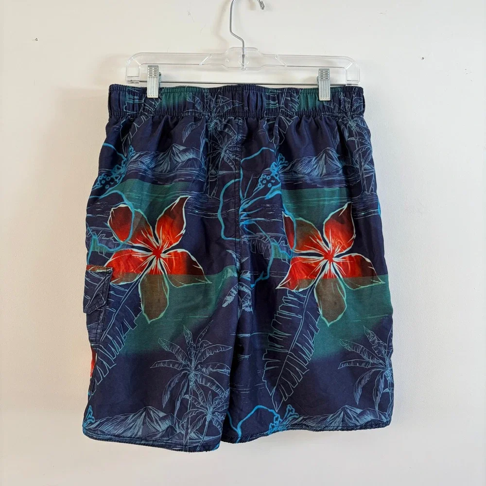 Croft & Barrow Mens Tropical Hibiscus Floral Swim Trunks Navy Blue Sz M RN137834